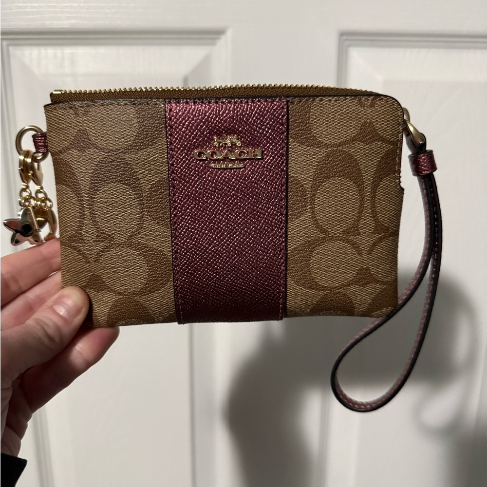 Coach Tan and Burgundy Wristlet